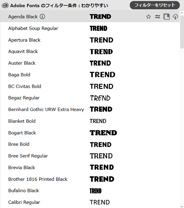 AdobeフォントをIllustratorやPhotoshopから直接追加する方法 ステップ8：似たようなスタイルごとにフォントが表示される