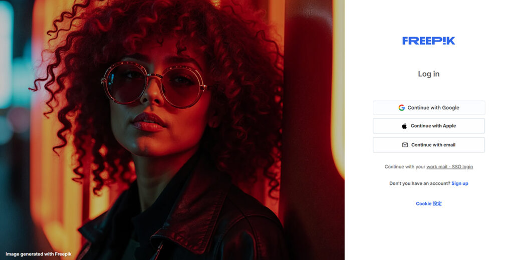 Freepikアカウントの作成方法 ステップ3：ログイン画面がひらきました