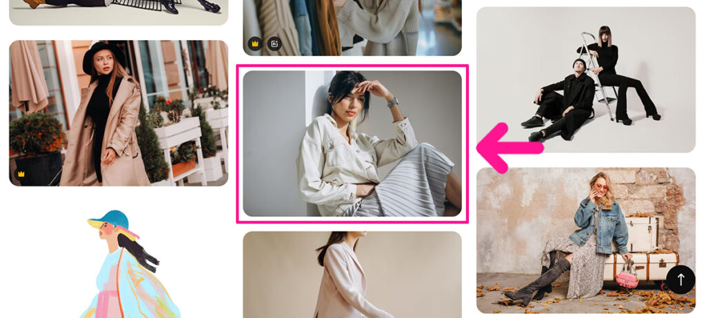 Freepikの使い方 ステップ14：ダウンロードしたい素材が見つかったら、その画像の上にカーソルをもっていく