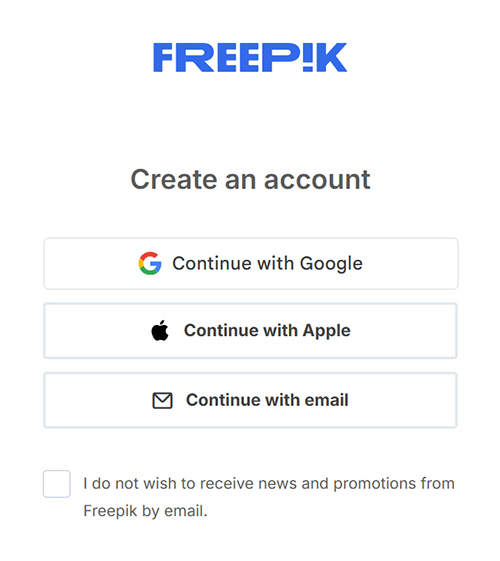 Freepikアカウントの作成方法 ステップ5：アカウント作成画面がひらきました