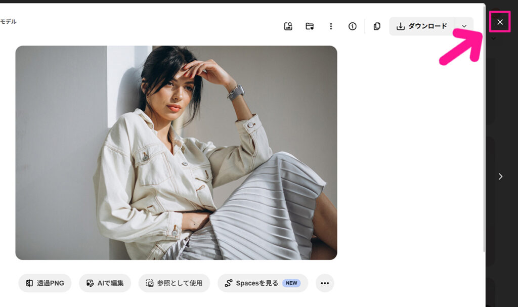 Freepikの使い方 ステップ23：画面右上にある『×』マークをクリックする