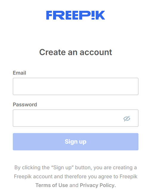 Freepikアカウントの作成方法 ステップ7：メール登録画面がひらきました