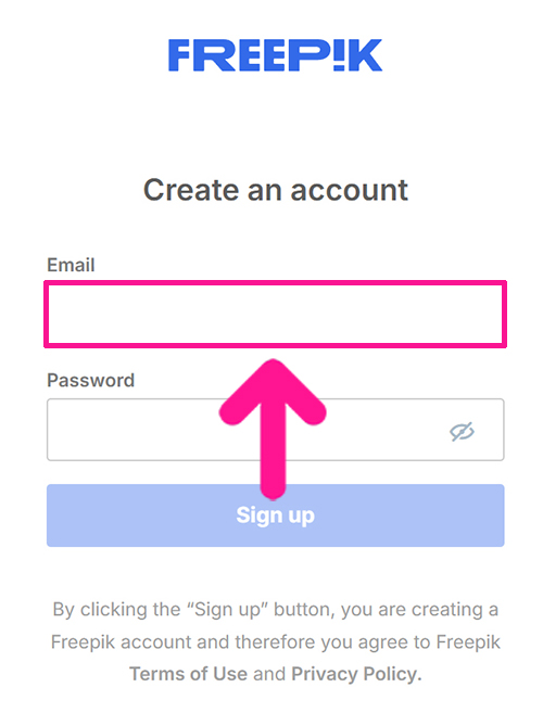Freepikアカウントの作成方法 ステップ8：メールアドレスを入力する