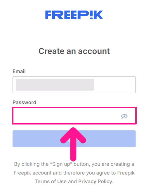 Freepikアカウントの作成方法 ステップ9：パスワードを入力する