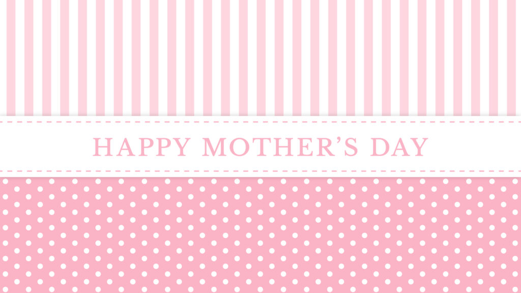 ピンクのストライプとドットの背景に「HAPPY MOTHER'S DAY」という文字を配置したデザイン。フリーフォントの「Libre Baskerville」を使用しています。(デザイナーのおもち制作)