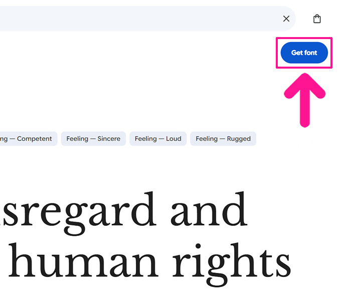 グーグルフォントをダウンロードする方法 ステップ2.画面右上にある『Get font』ボタンをクリック