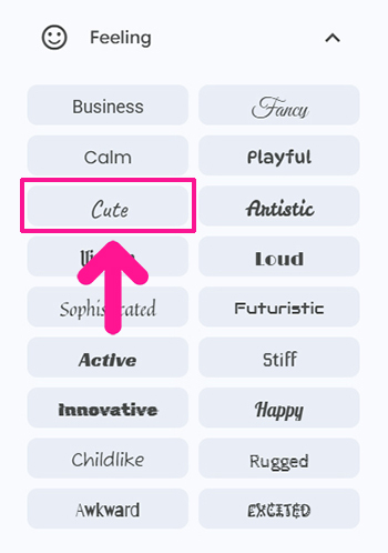 グーグルフォントの探し方 ステップ8.Feelingにある『Cute』をクリック